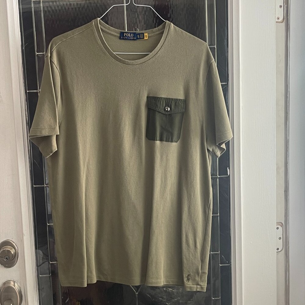 Polo Ralph Lauren T-Shirt Men's Green Mesh Snap Pocket Tee Short Sleeve